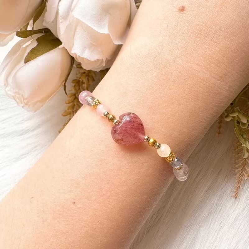 甜心能量 紅草莓晶拉長石紫水晶摩根石手鍊 生命靈數8號能量手鍊