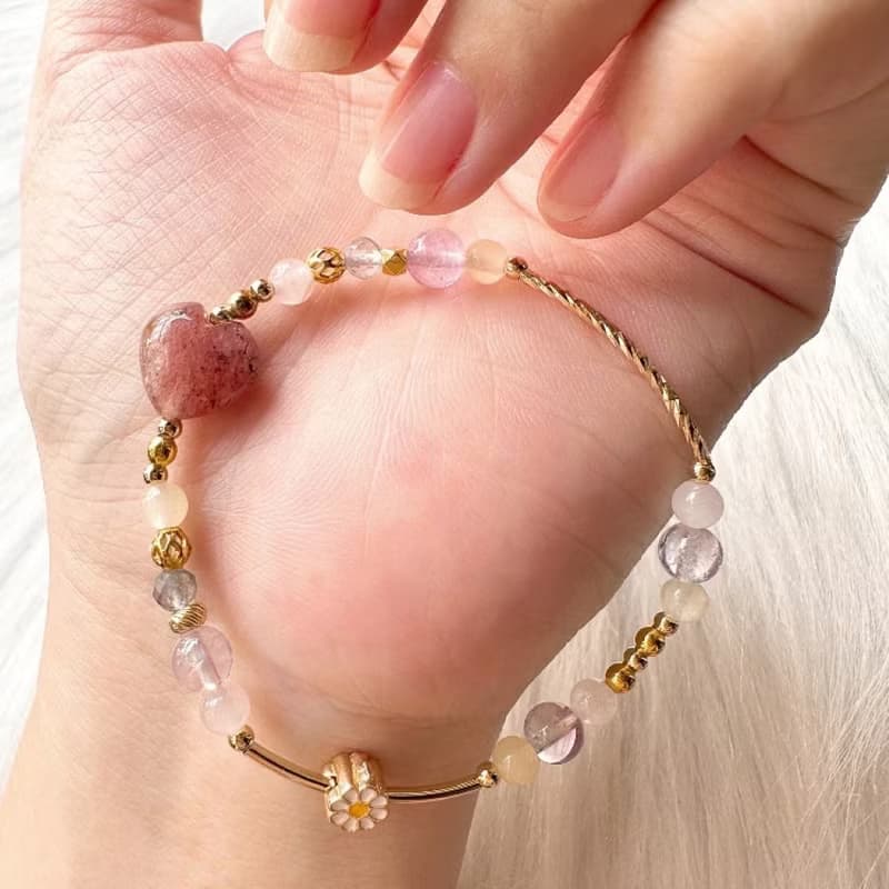 甜心能量 紅草莓晶拉長石紫水晶摩根石手鍊 生命靈數8號能量手鍊