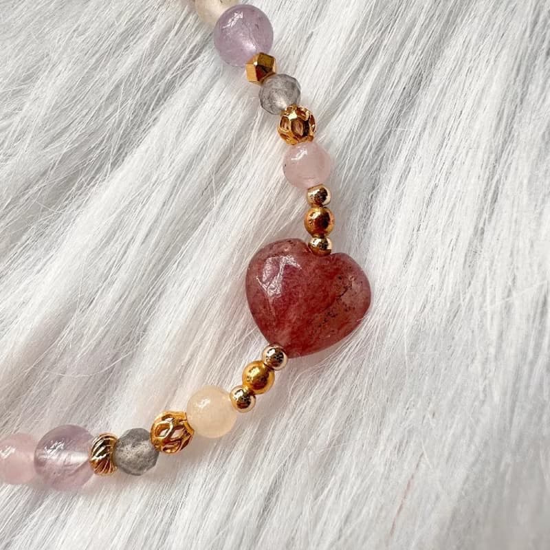 甜心能量 紅草莓晶拉長石紫水晶摩根石手鍊 生命靈數8號能量手鍊