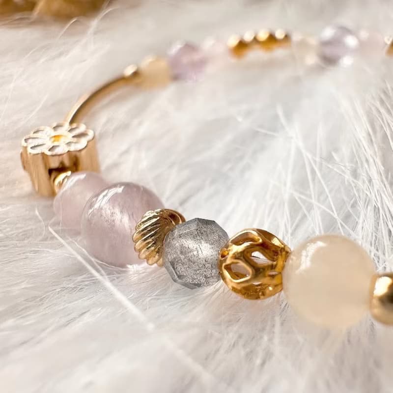 甜心能量 紅草莓晶拉長石紫水晶摩根石手鍊 生命靈數8號能量手鍊