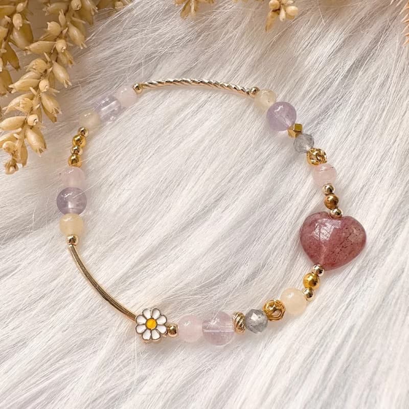 甜心能量 紅草莓晶拉長石紫水晶摩根石手鍊 生命靈數8號能量手鍊