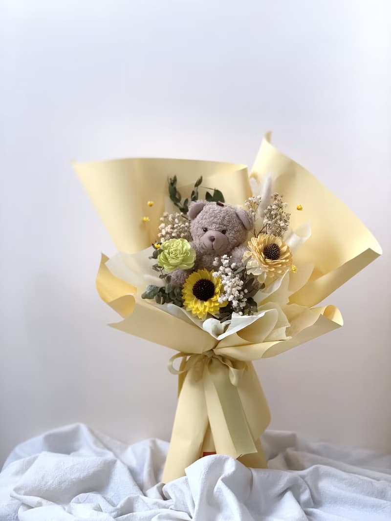 熊熊玩偶花束 乾燥花永生花束 畢業熊花束 畢業花束 生日禮物