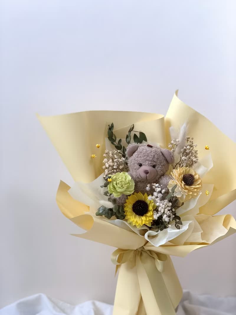 熊熊玩偶花束 乾燥花永生花束 畢業熊花束 畢業花束 生日禮物