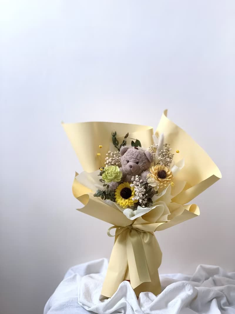 熊熊玩偶花束 乾燥花永生花束 畢業熊花束 畢業花束 生日禮物