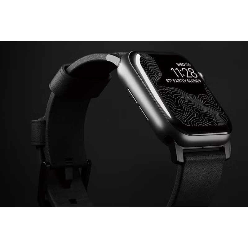 【美國NOMAD】 Apple Watch專用質樸黑皮革錶帶-摩登黑42/44/45mm