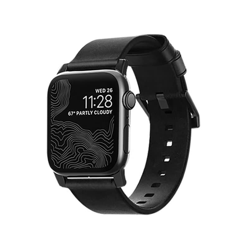 【美國NOMAD】 Apple Watch專用質樸黑皮革錶帶-摩登黑42/44/45mm