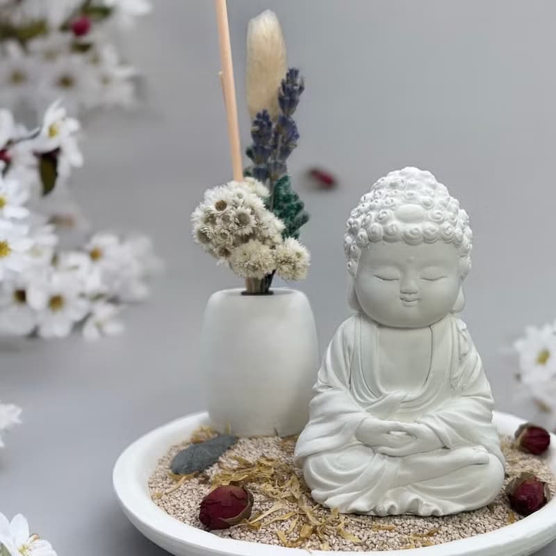 禪風設計 淨念吉祥小佛之育德 永生花圓盤組合 藝術香氛擴香