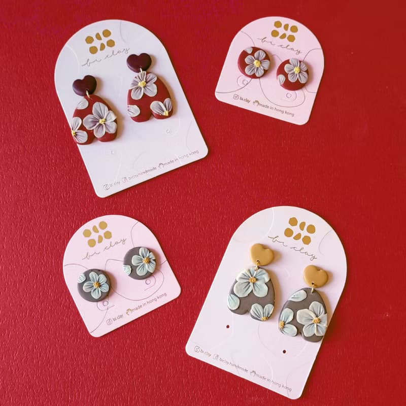 bi natural //半立體文藝花手工軟陶耳環