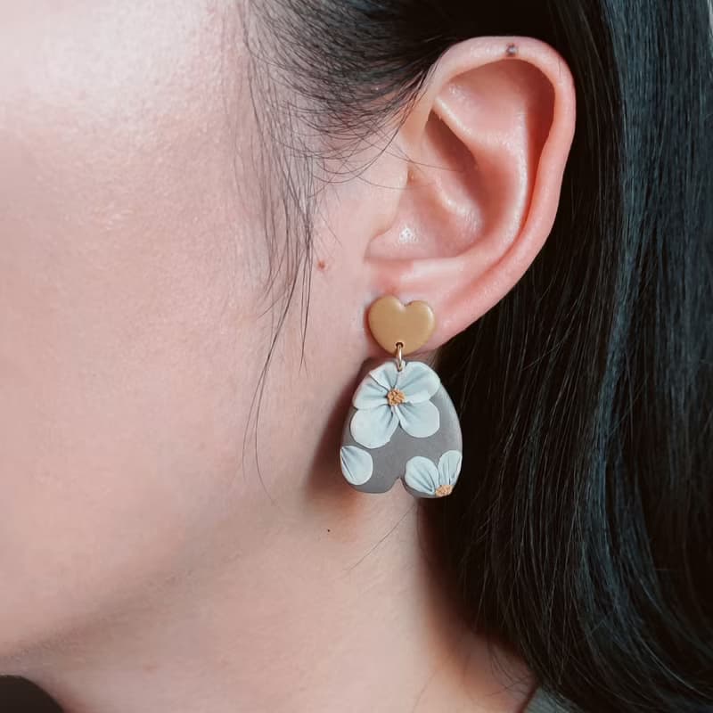 bi natural //半立體文藝花手工軟陶耳環