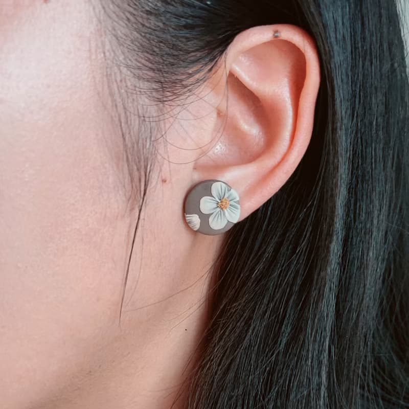 bi natural //半立體文藝花手工軟陶耳環