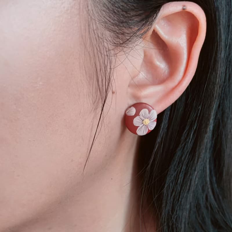 bi natural //半立體文藝花手工軟陶耳環