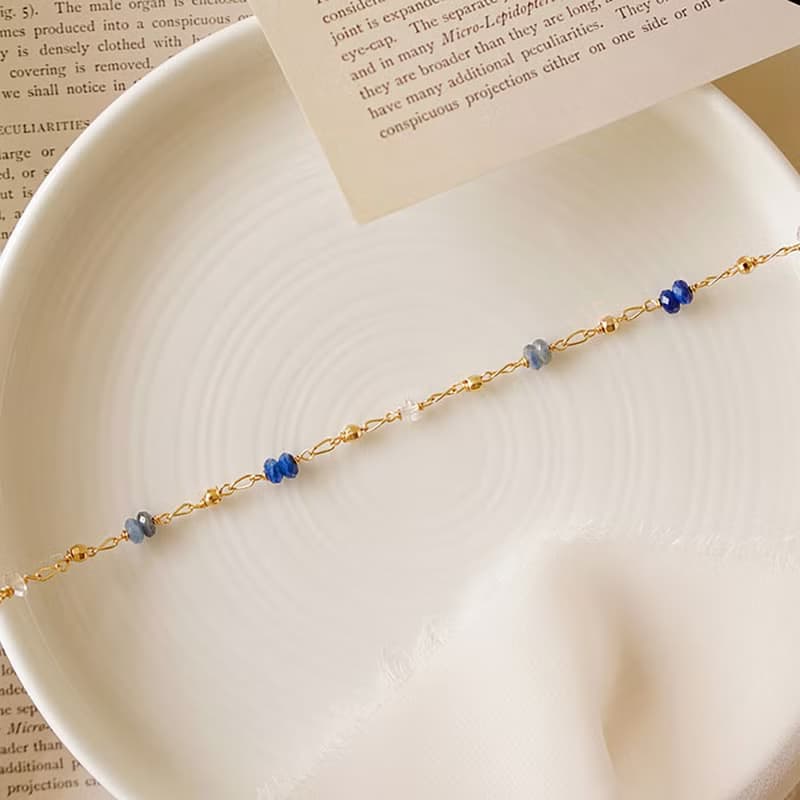 正能量 淨化 x 藍晶石 白水晶 石英石 K金 藍 【繁星點點】 手鍊