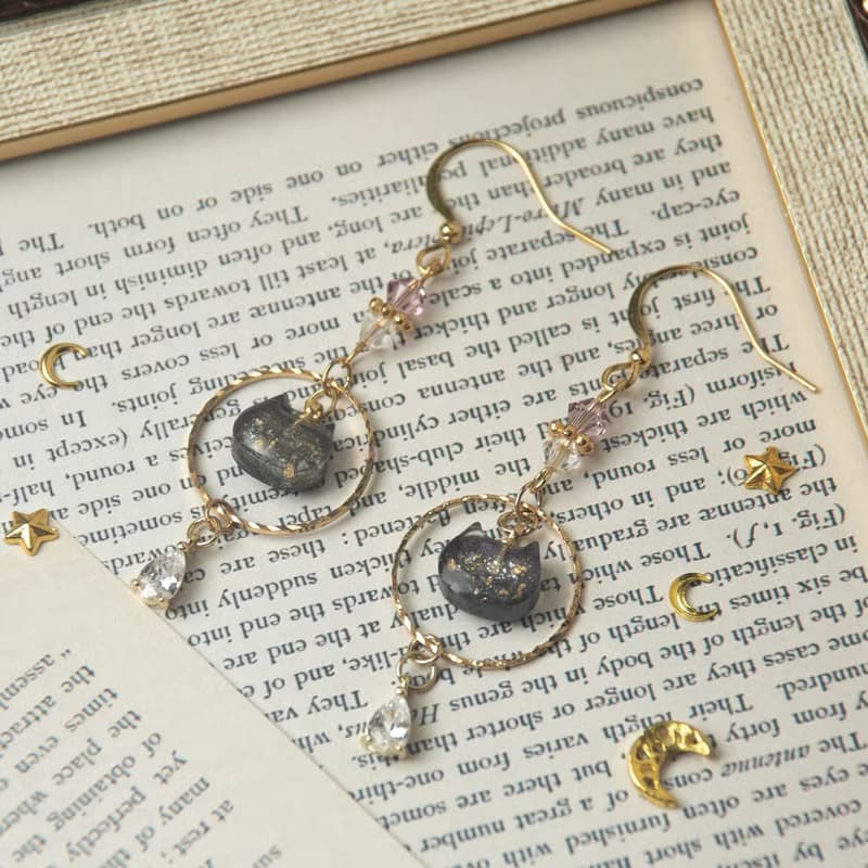 銀河系貓咪多色耳環  星空渲染 耳針 耳夾