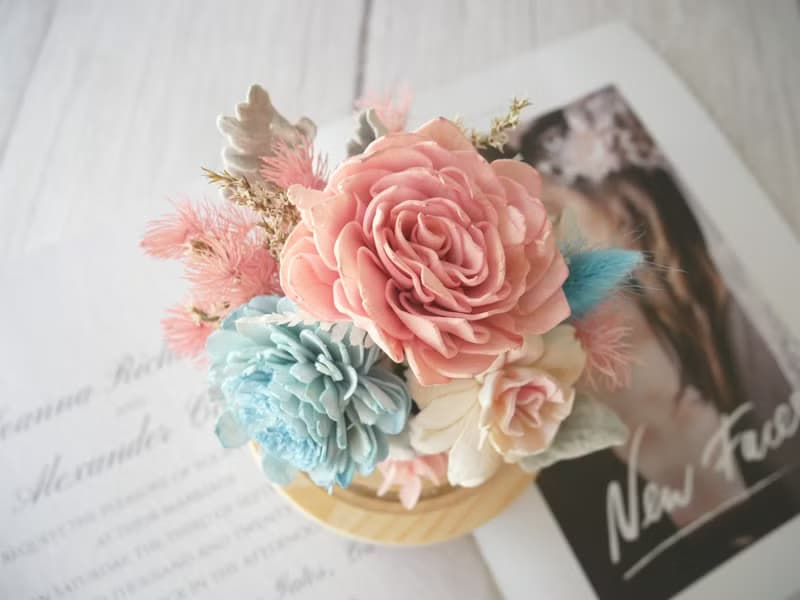 乾燥花玻璃罩夜燈【寧靜粉藍】新居落成/喬遷/新婚