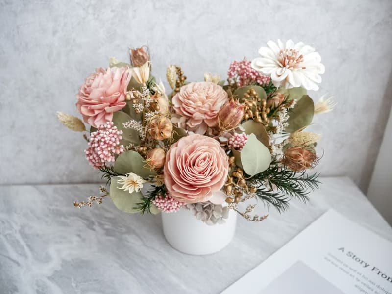 圓盆中大型乾燥花盆花【膚粉流金】開幕/新居落成/喬遷