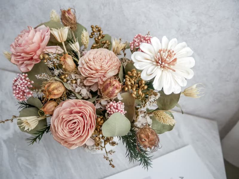 圓盆中大型乾燥花盆花【膚粉流金】開幕/新居落成/喬遷