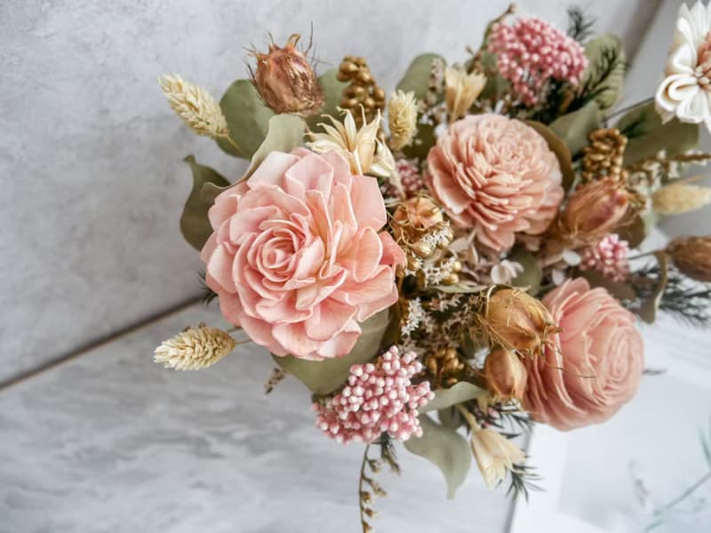 圓盆中大型乾燥花盆花【膚粉流金】開幕/新居落成/喬遷