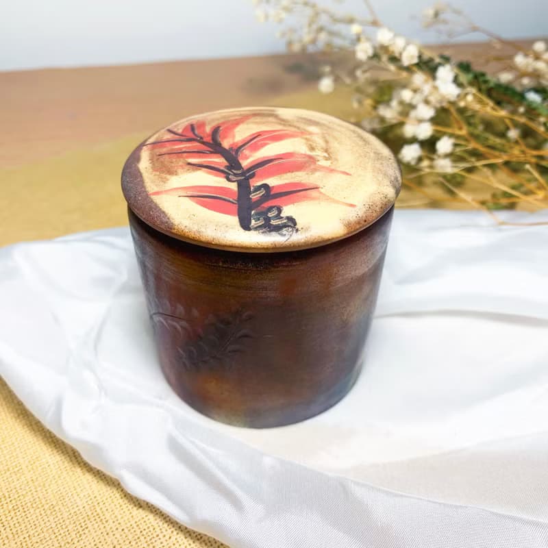 草紋直筒小茶倉 新彩燒 柴燒陶藝 手作作品 | 禮物 茶具 咖啡罐