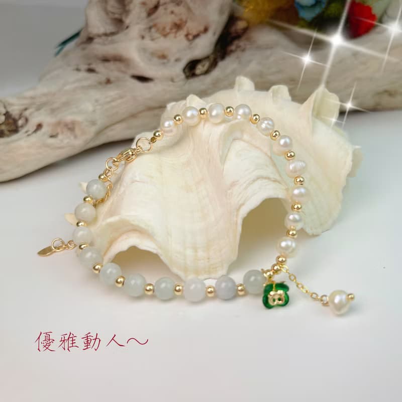 平安吉祥/養顏美容-有錢花緬甸玉珍珠手鍊