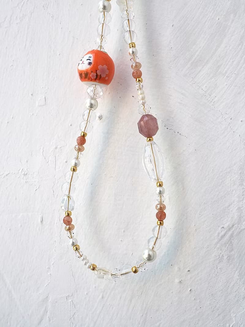 如意吉祥 橙色招財貓 士多啤梨晶 手機掛飾 電話繩 附送連接墊片