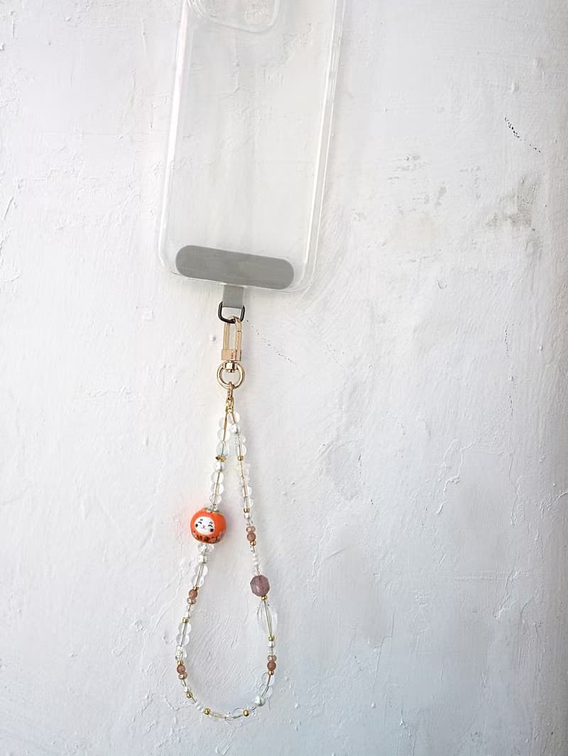 如意吉祥 橙色招財貓 士多啤梨晶 手機掛飾 電話繩 附送連接墊片