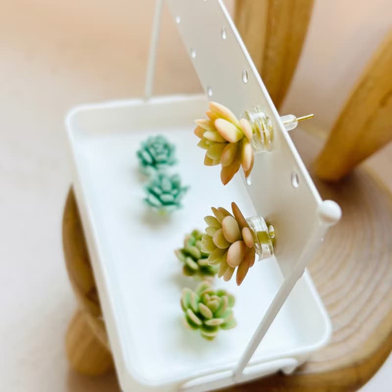 微型 多肉黏土耳環/耳夾 耳飾 飾品 貼耳款