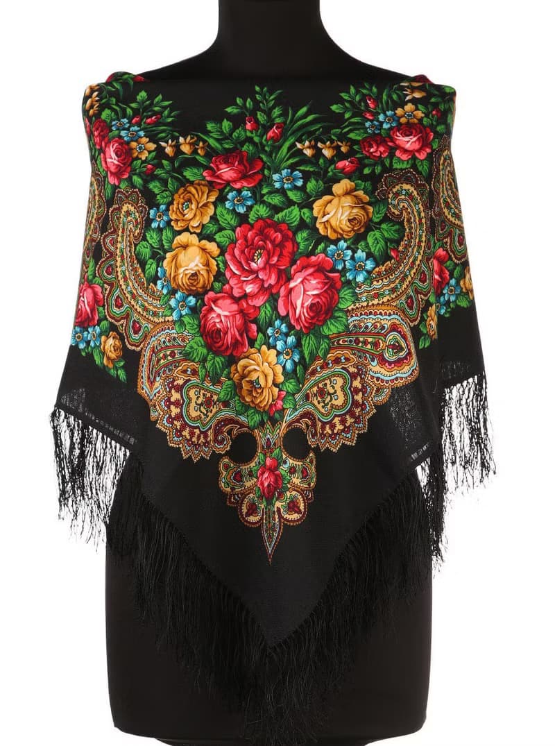 Authentic Pavlovo Posad Russian Shawl Scarf Soft 100% Wool 89x89 cm 779-18