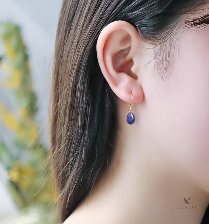 9月誕生石 K10 サファイア(ペアシェイプ) イヤリング~ESPOIR~