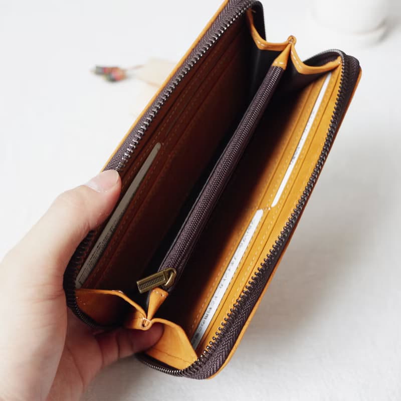 本革メッシュ長財布 ファスナー財布小銭入れ 大容量 カードケース