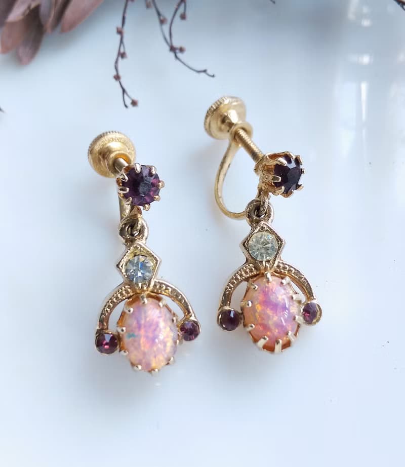 Vintage Jewelry 西洋古董飾品 浪漫 唯美 粉嫩 垂墜 栓式耳環