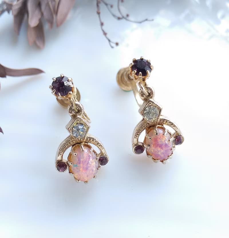 Vintage Jewelry 西洋古董飾品 浪漫 唯美 粉嫩 垂墜 栓式耳環