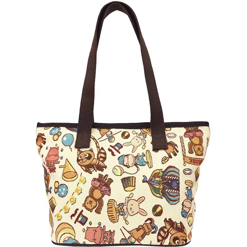 肩背托特包  中容量 / 防潑水 平織緹花 開心馬戲團(米)