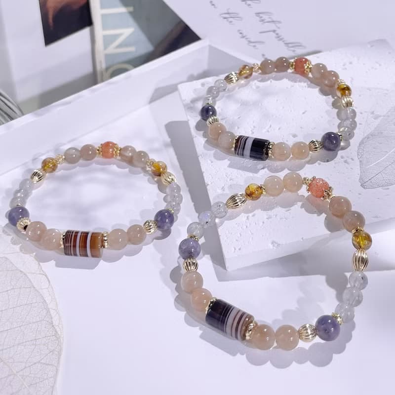 向光的海 | 波斯灣瑪瑙 | 月光 |堇青石 |太陽石 水晶手鍊A13-1