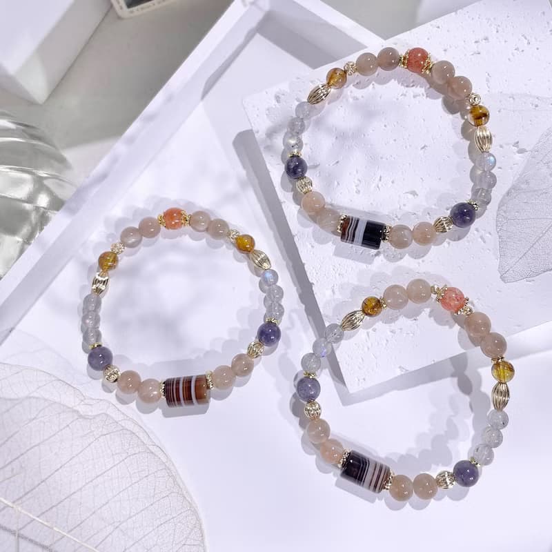 向光的海 | 波斯灣瑪瑙 | 月光 |堇青石 |太陽石 水晶手鍊A13-1