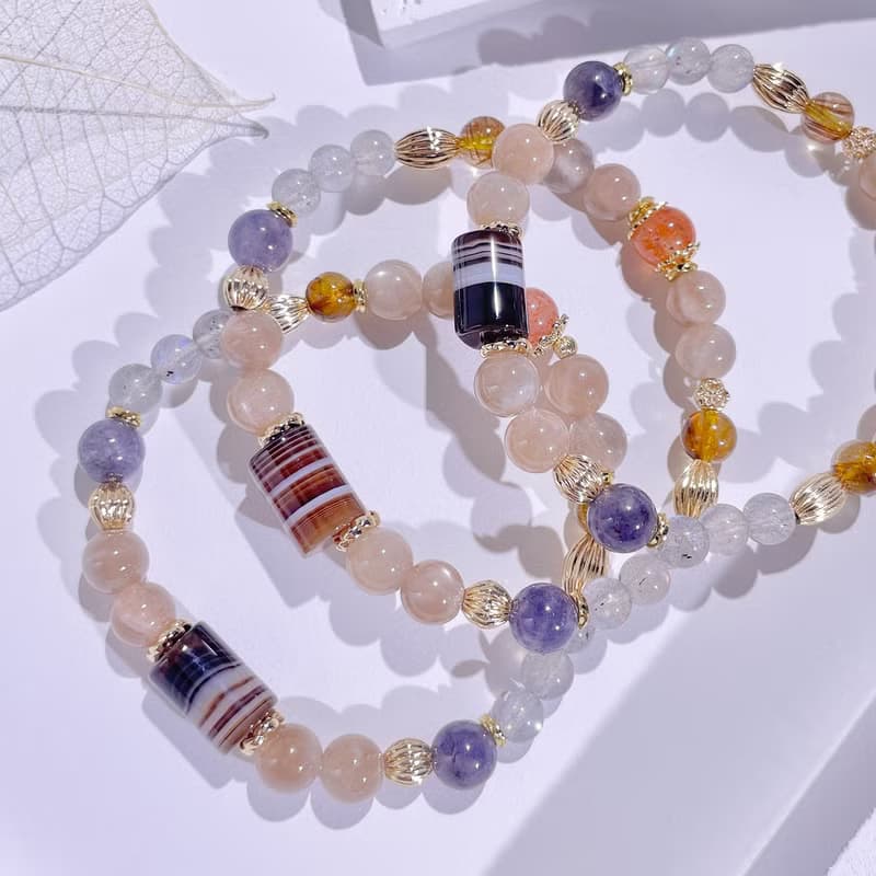 向光的海 | 波斯灣瑪瑙 | 月光 |堇青石 |太陽石 水晶手鍊A13-1