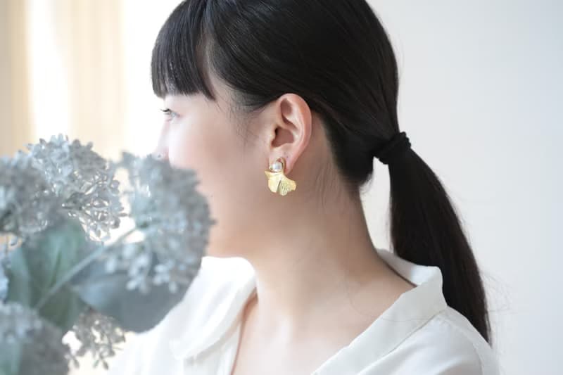 銀杏黃銅耳環│復古 秋天  施華洛世奇水晶珍珠