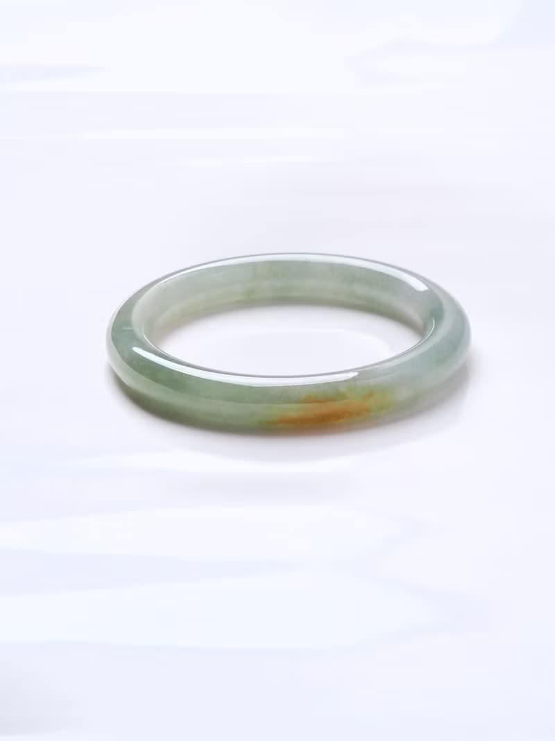 翠煙曉金 | 糯冰種/ 黃翡 / 圓條鐲 / 手圍18 | 天然A貨翡翠玉鐲