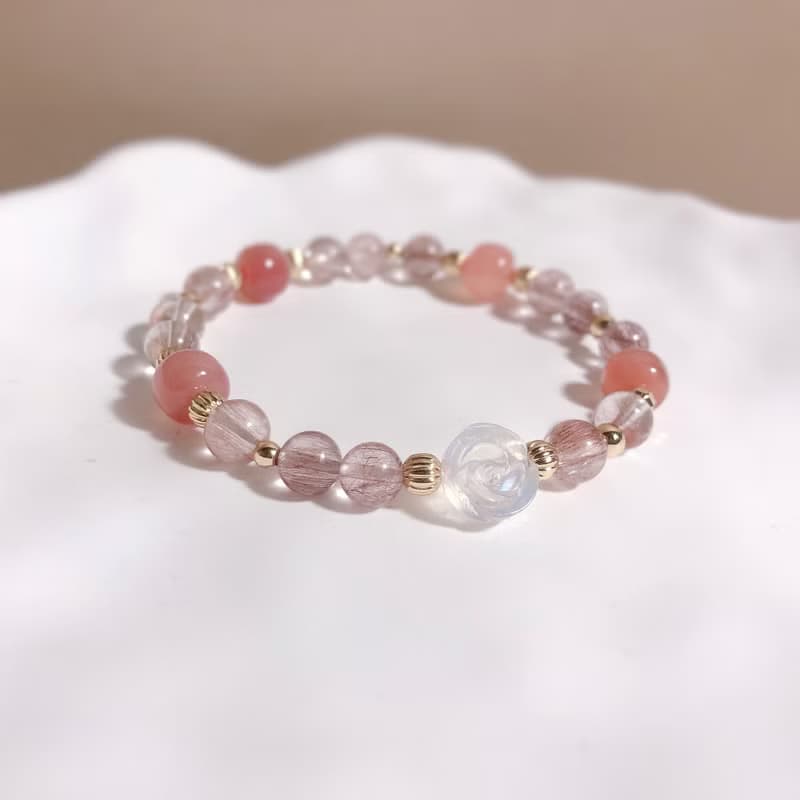 藍月光石、粉兔毛、鹽源瑪瑙 天然石手鍊