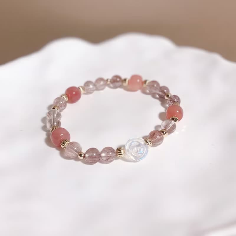 藍月光石、粉兔毛、鹽源瑪瑙 天然石手鍊