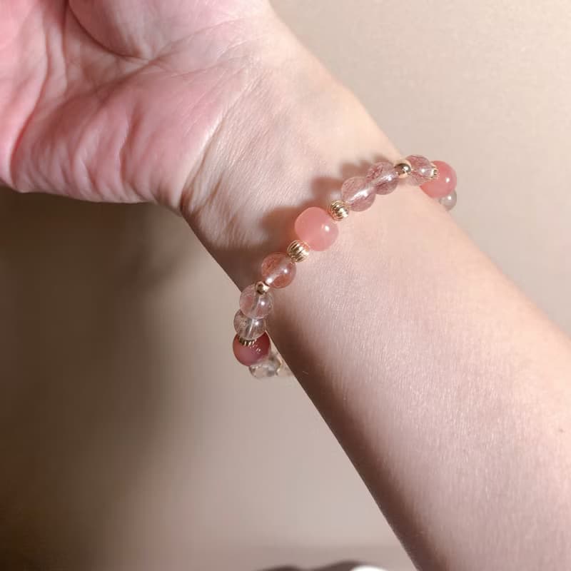 藍月光石、粉兔毛、鹽源瑪瑙 天然石手鍊