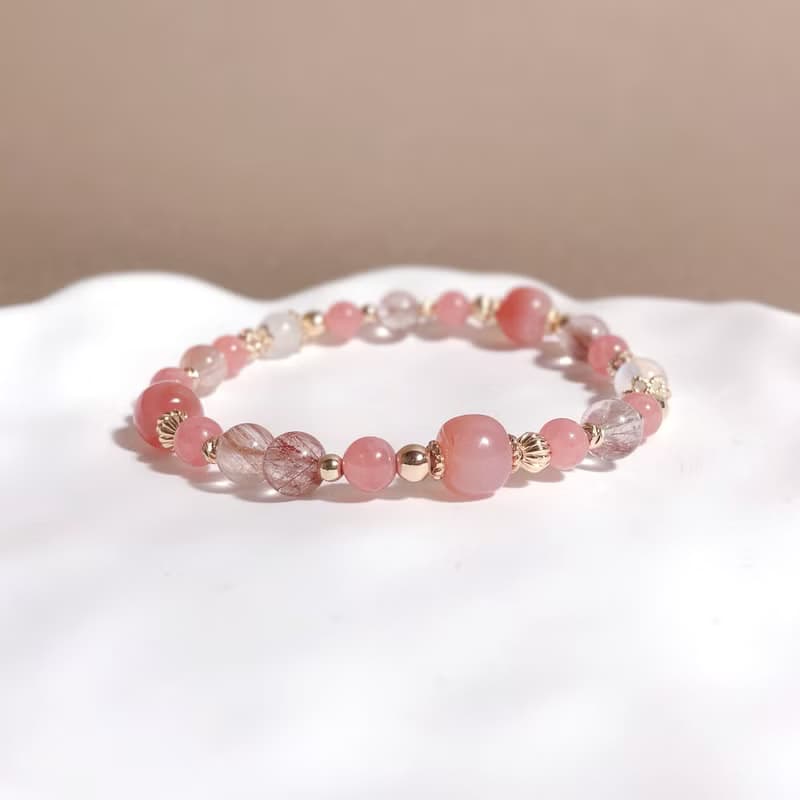 藍月光石、粉兔毛、鹽源瑪瑙 天然石手鍊