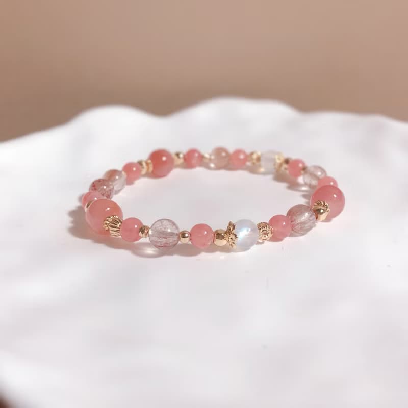 藍月光石、粉兔毛、鹽源瑪瑙 天然石手鍊