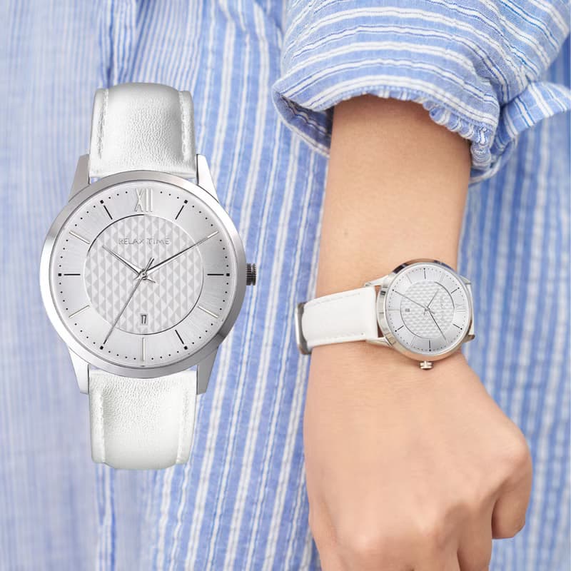 RELAX TIME 石英款 立體格紋 時尚女錶-白 (RT-118-2L) 36mm