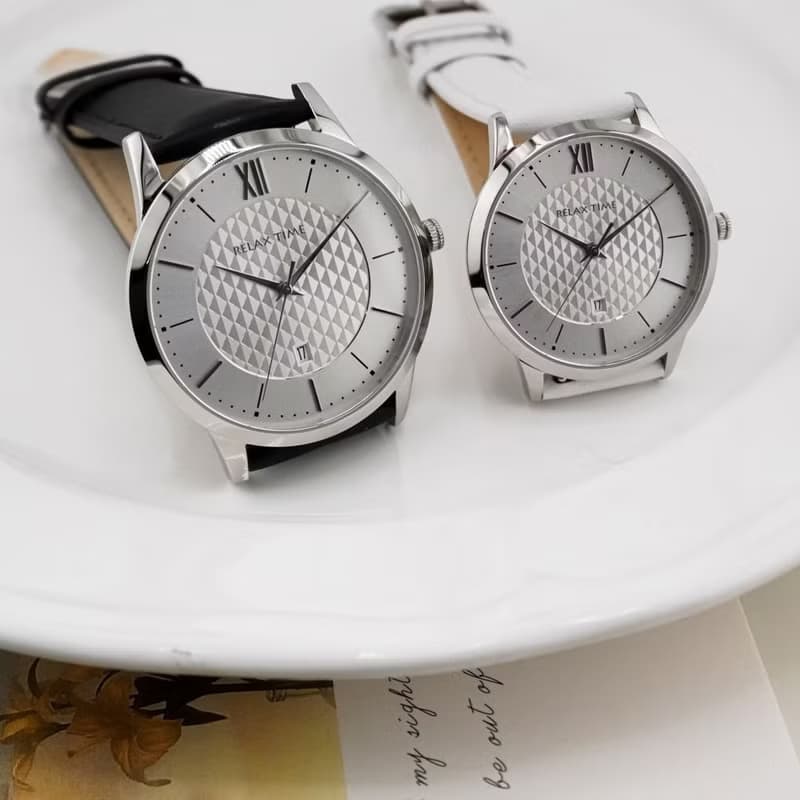 RELAX TIME 石英款 立體格紋 時尚女錶-白 (RT-118-2L) 36mm