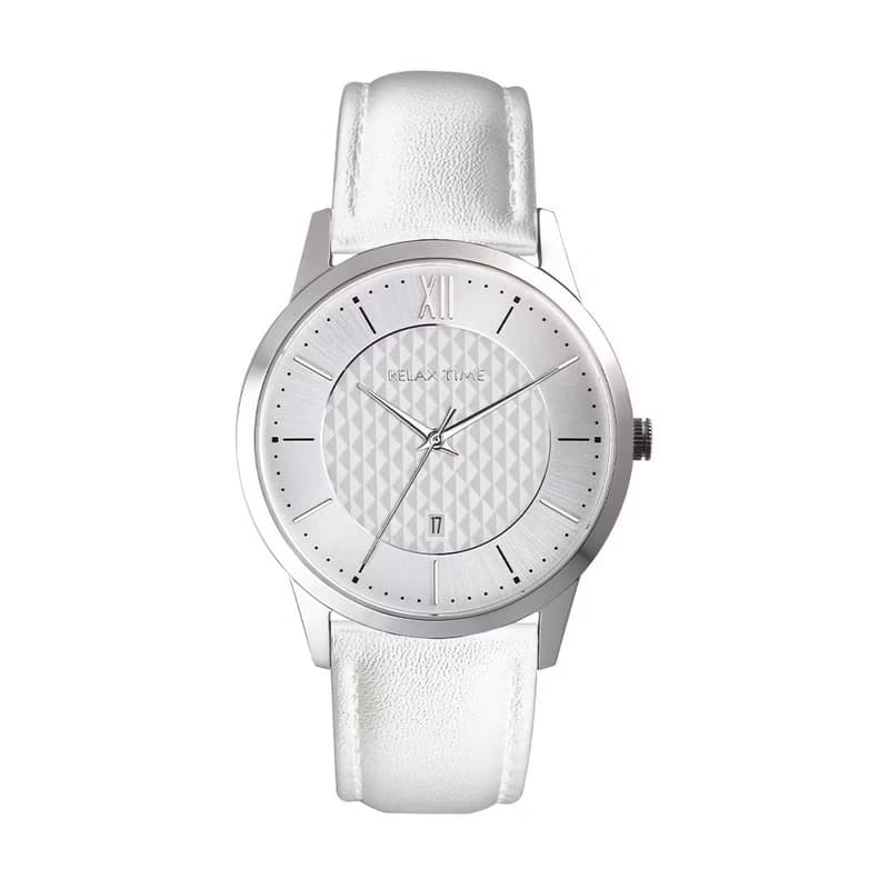 RELAX TIME 石英款 立體格紋 時尚女錶-白 (RT-118-2L) 36mm