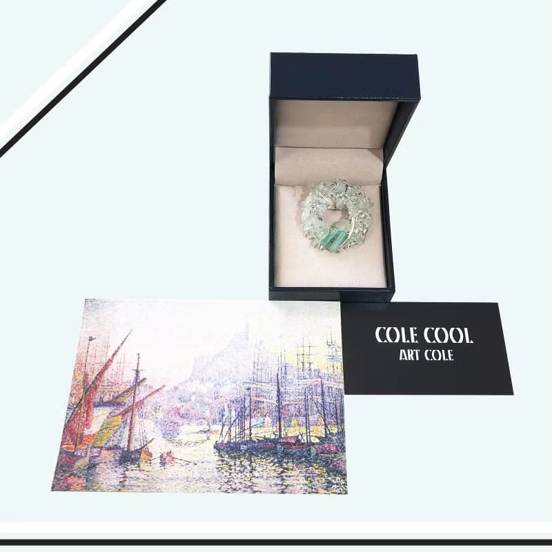 COLE COOL和風綠色天然石珍珠胸針 日本風格胸針