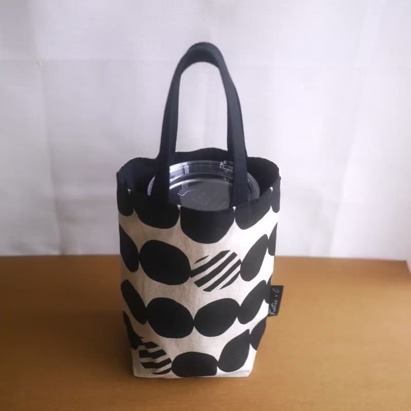 環保飲料提袋/早餐袋/小物袋/散步包=日本棉麻布=圓圓=黑