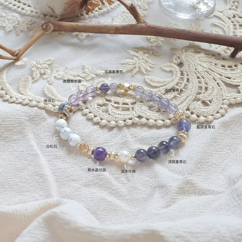 指南 :: 藍莓紫醬 :: 堇青+白松+紫水晶+彼得石手串 :: 畢業禮物
