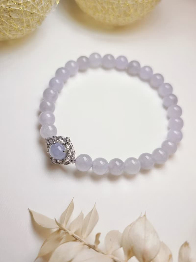 貴人•桃花|夢幻冰紫|緬甸A貨翡翠淡冰粉紫純銀萬用台珠串