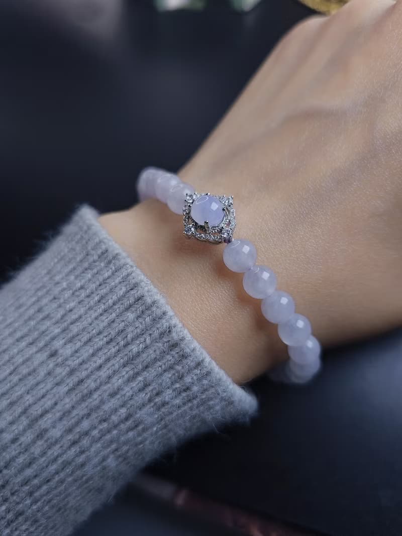 貴人•桃花|夢幻冰紫|緬甸A貨翡翠淡冰粉紫純銀萬用台珠串